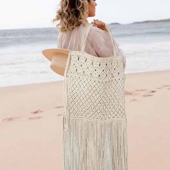 Woven Cotton Tote Bag Handcrafted Eco-Friendly Large Shoulder Purse - Picture 4 of 8